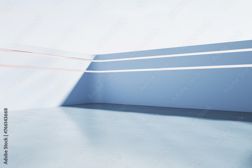Poster minimalistic blue room corner with copper lines, modern style, plain background, concept of simplici
