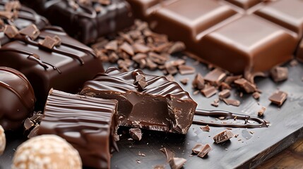 chocolate splash with bar pieces on a flat background