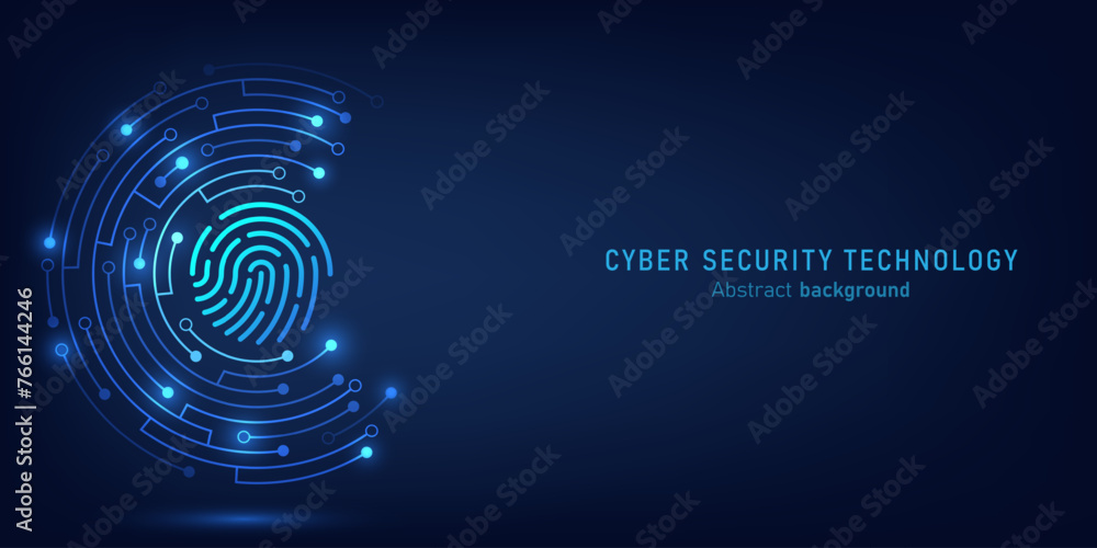Poster Fingerprint scanning on circuit board. secure system concept with a fingerprint. Cyber security technology concept abstract background futuristic Hi-tech style. Vector and Illustration.