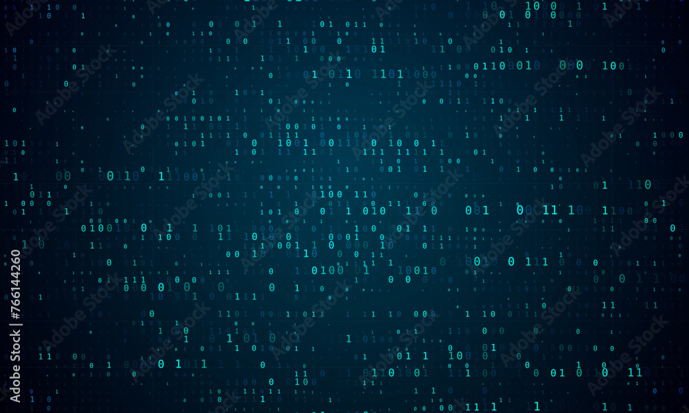 Fototapete Pixel Digits Matrix. Abstract Technology Machine Code Background. Random Binary Hexadecimal Code. Vector Illustration. Hacking, Cryptography, Malware, Data Analysis Concept.
