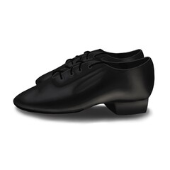 Hand drawn illustration of the dance shoes for boys or men. Black leather footwear for ballroom dancing
