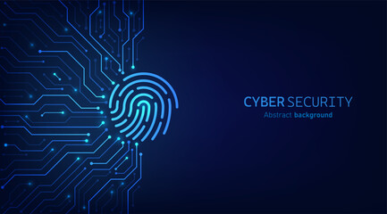 Fingerprint scanning on circuit board. secure system concept with a fingerprint. Cyber security technology concept abstract background futuristic Hi-tech style. Vector and Illustration.