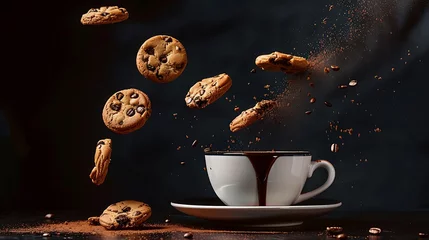 Selbstklebende Fototapeten flying cookies falling on a cup of coffee © aiman