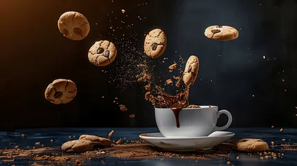 Rolgordijnen flying cookies falling on a cup of coffee © aiman
