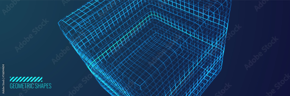 Aufkleber 3D Cube Banner. Object with Dots and Lines. Molecular Grid. 3D Technology Style Baner Design. Vector Illustration. Futuristic Connection Structure for Technology or Science Concept.