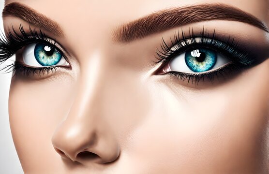 Closeup image of female eyes with long eyelashes	
