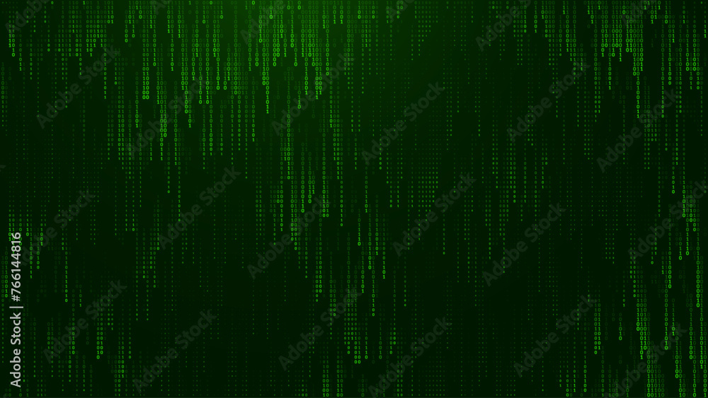 Poster Green Matrix Digital Data Flow Vector Background. Big Data Technology Lines. Data Transmission Concept. High Speed Internet. Information Matrix Flow in Virtual Reality Cyberspace. Vector Illustration.