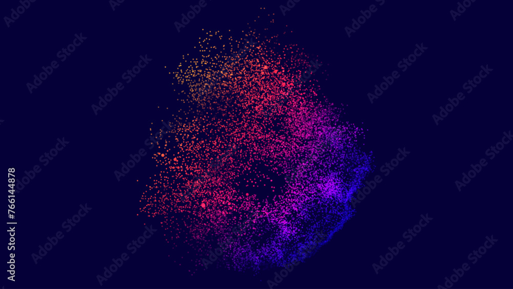 Poster Particles Circle Frame. Particles Shockwave Effect on Dark Background. Digital Explosion. Radial Sound Explosion Wave Music Visualization. Colorful Equalizer Background. Vector Illustration.