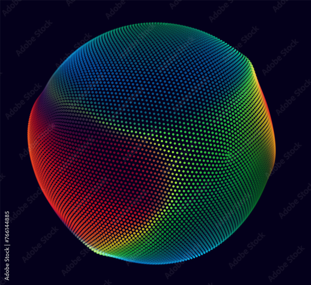 Aufkleber Sphere of Dots Blur Depth of Field Effect DOF. Global Digital Connections. Abstract Particles 3d Grid Design. Vector Future High Technology HUD Illustration. Big Data Array of Dots.