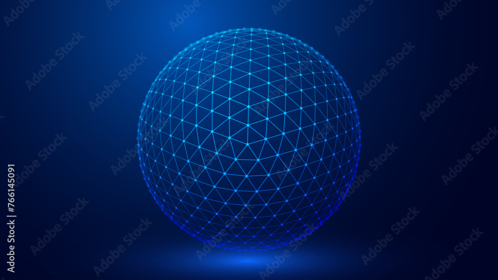 Leinwandbilder 3D Sphere of Lines Background. Triangle Grid HUD Element. Sci-Fi Planet Earth Template for Heads Up Display. Geometry Math Vector Illustration.