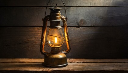 Antique Beauty: Kerosene Lamp Enhancing the Elegance of Wooden Table - obrazy, fototapety, plakaty
