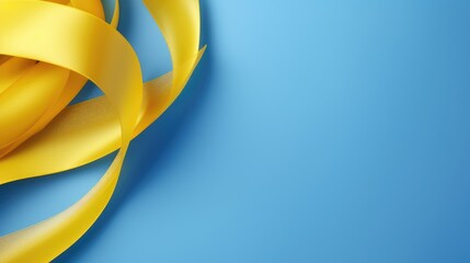 Abstract yellow ribbon on a blue background. Texture. A place for the text.