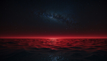 Obraz premium Red ocean with a dark and starry sky, dark mystic background