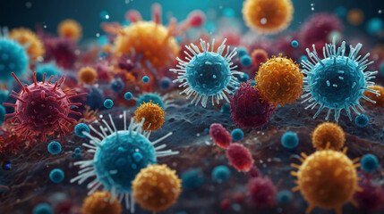Fototapeta na wymiar 3D rendered microbes and viruses macro close up