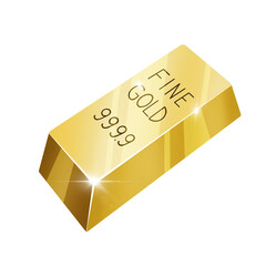 Hand drawn digital illustration of a bar of gold. Shiny metal ingot. Stock market currency. Symbol of richness and luxury