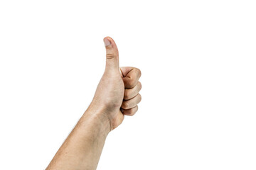 The male hand showing thumbs up sign.