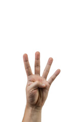 A man's hand raised up shows the number four. - 766146643