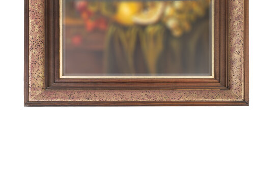 A picture in brown wooden frame.