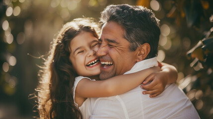 A man and a little girl embrace in a heartwarming hug, expressing love and connection on Fathers Day