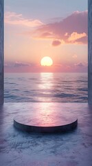 Minimalist podium sunrise ocean backdrop