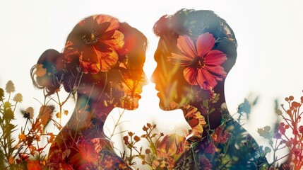 Couple Kissing in Field of Flowers