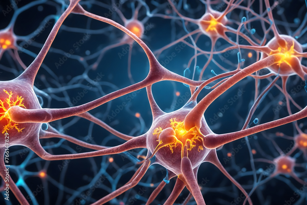 Aufkleber Background from nerve cells or neural networks with cell activity between each other. Neurology and the nervous system concept and showcase