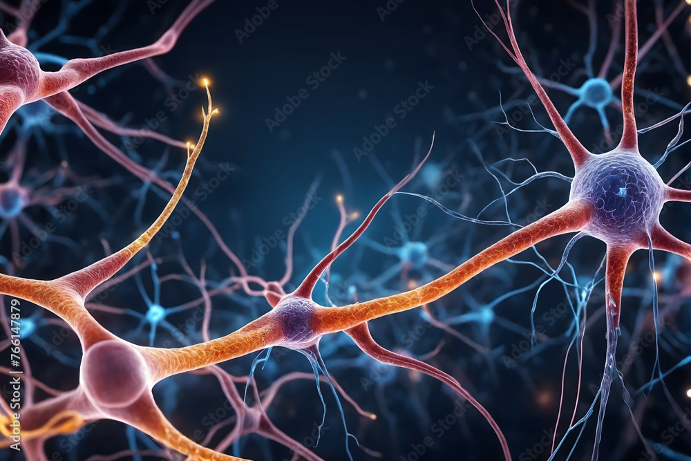 Poster Background from nerve cells or neural networks with cell activity between each other. Neurology and the nervous system concept and showcase