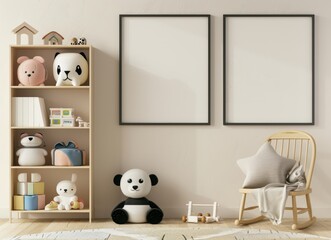 Frame mockup, Child's Room Mockup with Stuffed Animals and Pillows, high-resolution (300 DPI)