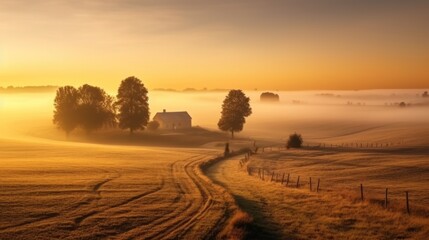 Treelined field in a rural landscape view