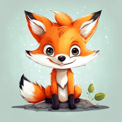 Obraz premium cute red fox, forest animal, illustration. artificial intelligence generator, AI, neural network image. background for the design.