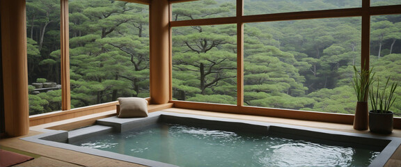 Japanese hot spring bath colourful background