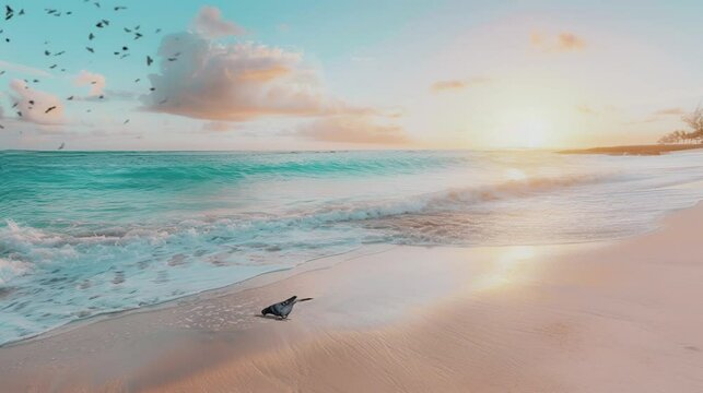 beautiful beaches and flying . seamless looping time-lapse virtual 4k video Animation Background.