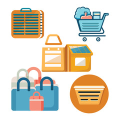 Online shopping, store, delivery, promotion and shopping cart illustration. E-commerce concept set.