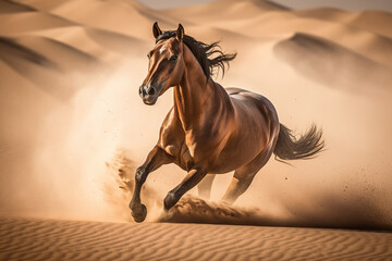 Fast Running Horse In Sandy Desert - 766152237