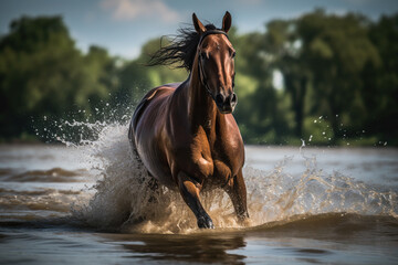 Fast Running Horse By Water - 766152245