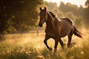 Magnificent Running Horse On A Summer Meadow
