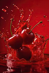 Fresh Cherry With Drops And Splashes Of Juice - 766152261