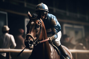Jockey Rides On Racing Horse - 766152267