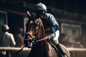 Gordijnen Jockey Rides On Racing Horse © tan4ikk