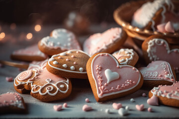 Tasty Christmas Gingerbread Cookies In Heart Shape - 766152269