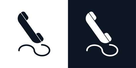 telephone receiver with wire icon black and white vector illustration design - obrazy, fototapety, plakaty