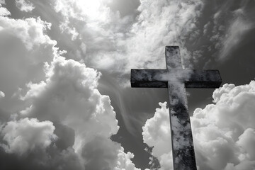 Picture of the holy cross symbolizing death and resurrection of Jesus Christ over the sky.