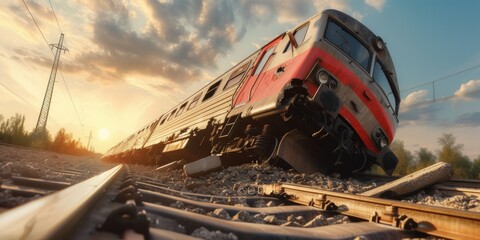 Accident on the railway tracks, the train went off the rails, tragedy, Generative AI.