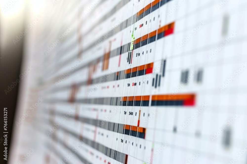 Fototapete a close-up view of a computer screen displaying multiple lines and patterns, a gantt chart tracking 