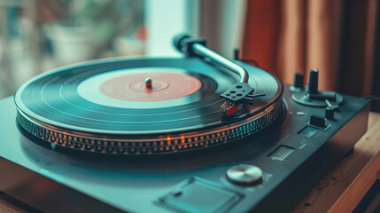 Vintage Vinyl Record Playing on a Turntable