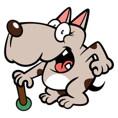 Old Dog cartoon characters walking using a cane. Best for sticker, logo, and mascot with health themes