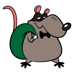 Big Fat Mouse cartoon characters wearing a mask and carrying a sack of money. Best for sticker, logo, and mascot with cyber securities themes