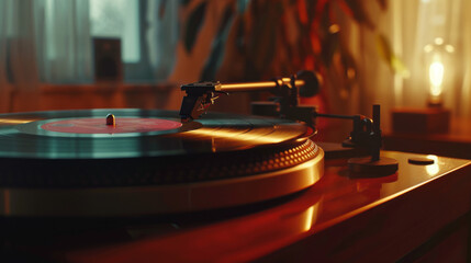 Vintage Vinyl Record Playing on a Turntable
