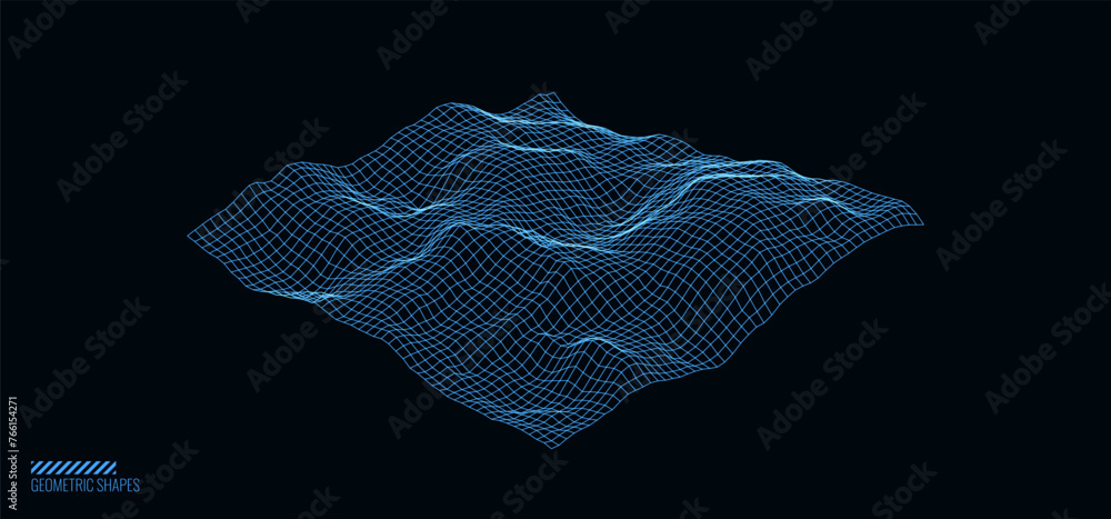 Poster Retro Future Cyber Grid 3D Mesh. Perspective Rectangular HUD Grid with Noise. Vintage Computer Graphics Design. Vector Illustration.