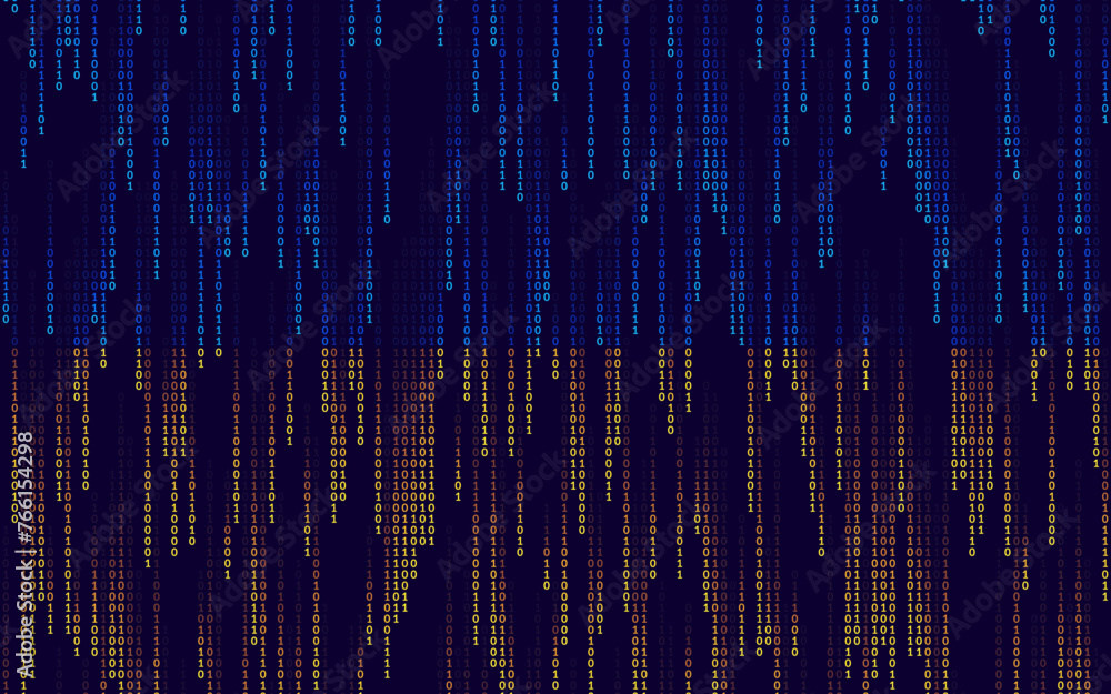 Poster 3d flag of ukraine made of falling binary digits. digital flag of ukraine. digital hackers war conce